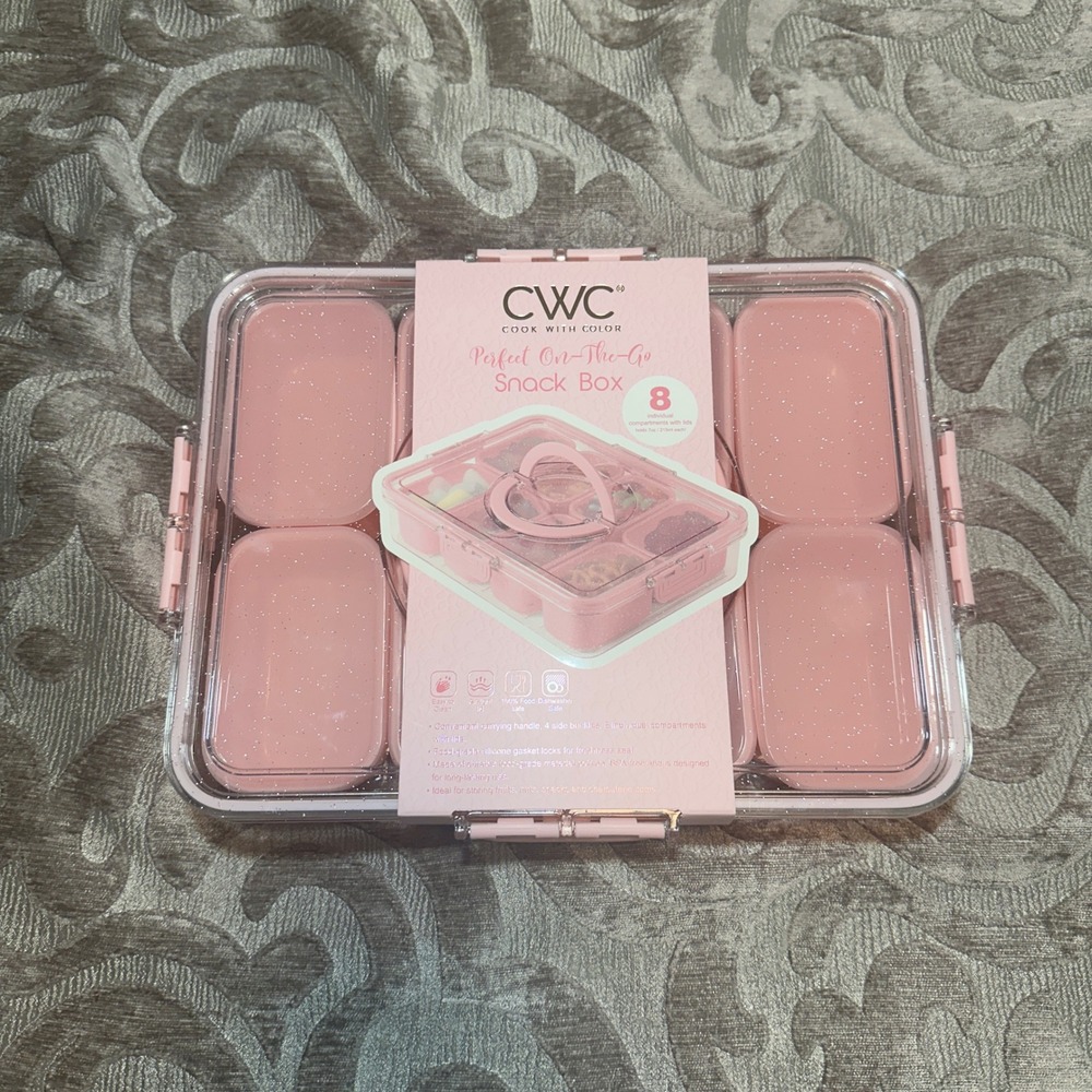 Cook With Color Pink Glitter On-The-Go Snack Box 8 Compartment Travel Container